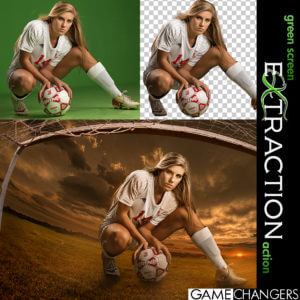 extraction action for green screen photoshop senior soccer player composite background with net