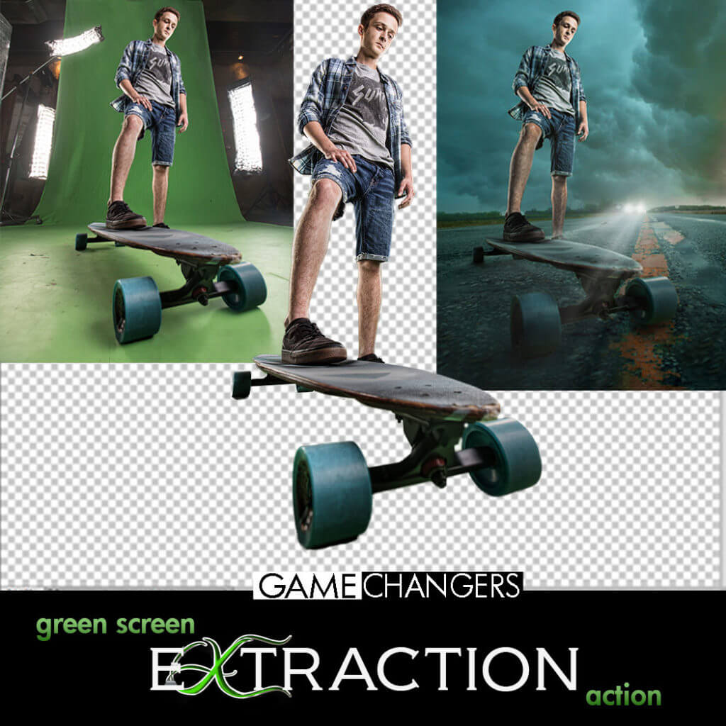Green Screen Background Removal Extraction Action Photoshop Skateboard