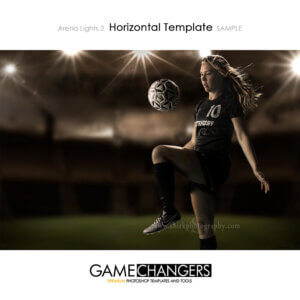 Soccer Knee Arena Lights 2 Main Photoshop Template Digital Background Sports Poster Senior Girl Game Changers Shirk Photography Horizontal