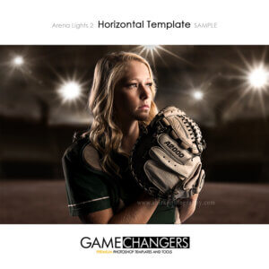 Softball Catcher Arena Lights 2 Main Photoshop Template Digital Background Sports Poster Senior Girl Game Changers Shirk Photography Horizontal