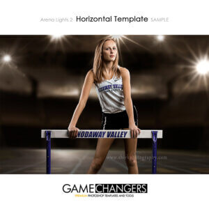 Track Arena Lights 2 Main Photoshop Template Digital Background Sports Poster Senior Girl Hurdle Game Changers Shirk Photography Horizontal