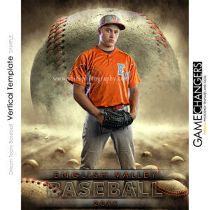 Baseball with Fog Smoke Sports Team Photoshop Template: Vertical Digital Background for Photographers