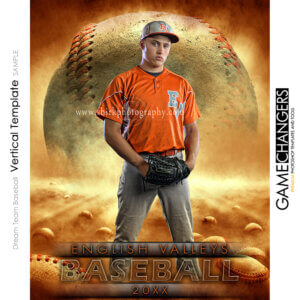 Baseball with Fog Smoke Sports Team Photoshop Template: Vertical Digital Background for Photographers