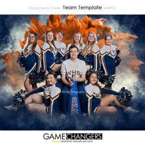 Cheer Pom with Fog Smoke Sports Team Photoshop Template: Digital Background for Photographers
