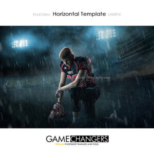 Football night rain stadium lights Sports Individual Photoshop Horizontal Template: Digital Background for Photographers