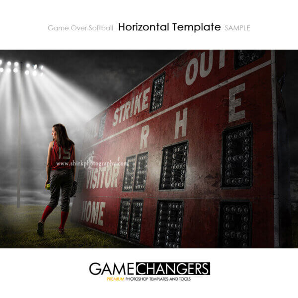 Game Over Softball Baseball Main Horizontal Photoshop Template night lights Sports Individual Template: Digital Background for Photographers