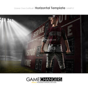 Game Over Softball Baseball Main Horizontal Photoshop Template night lights Sports Individual Template: Digital Background for Photographers