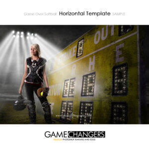 Game Over Softball Baseball Main Horizontal Photoshop Template night lights Sports Individual Template: Digital Background for Photographers
