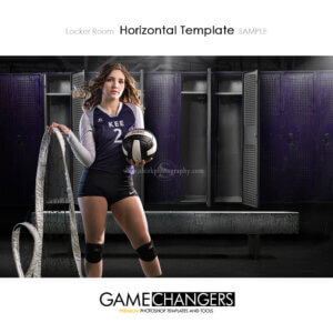 Volleyball Sports Senior Portrait Creative Locker Room Lockers Bench Digital Background Photoshop Template Composite Ideas Photographers