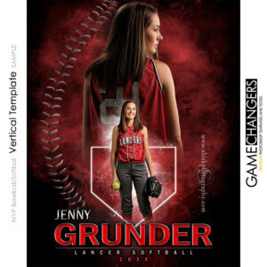 MVP Baseball and Softball Vertical Photoshop Template Digital Background Sports Senior Girl Game Changers Shirk Photography
