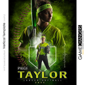 MVP Baseball and Softball Vertical Photoshop Template Digital Background Sports Senior Girl Game Changers Shirk Photography