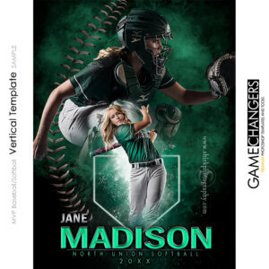 MVP Baseball and Softball Vertical Photoshop Template Digital Background Sports Senior Girl Game Changers Shirk Photography