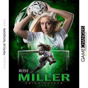 MVP Soccer Vertical Photoshop Template Digital Background Sports Senior Girl Game Changers Shirk Photography