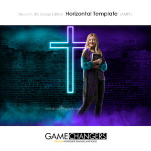 A neon sign glow cross Christian individual poster photoshop template
