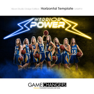 A neon sign glow basketball team poster photoshop template