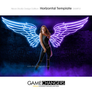 A neon sign glow angel wings individual senior poster photoshop template