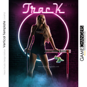 A neon sign glow track hurdles individual poster photoshop template