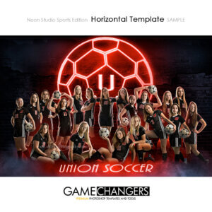A neon sign glow soccer team poster photoshop template