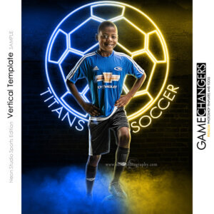 A neon sign glow soccer individual poster photoshop template