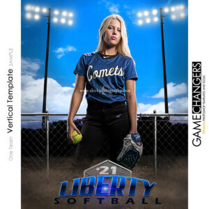 Softball Photoshop Template Sports Poster Banner Vertical Creative Fence Dirt Lights Digital Background Ideas Photographers