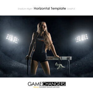 Track Field Hurdles Stadium Night Photoshop Template Digital Background Sports Senior Girl Game Changers Shirk Photography