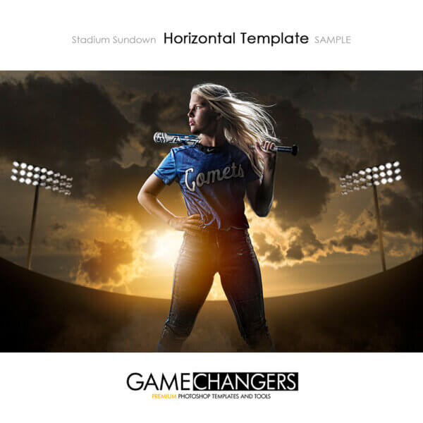 Softball Stadium Sundown Photoshop Template Digital Background Sports Senior Girl Game Changers Shirk Photography