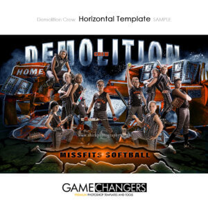 Demolition Crew softball team orange Poster Banner Creative Digital Background Photoshop Template Ideas Photographers