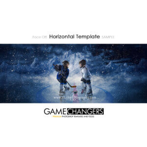 Hockey Face Off Photoshop Template Team for Photographers with Mountains Snow Ice Puck