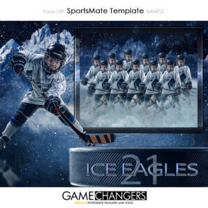 Hockey SportsMate : Face Off Photoshop Template Memory Mate for Photographers with Mountains Snow Ice Puck