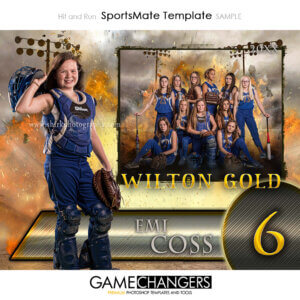 Softball SportsMate : Hit and Run Photoshop Template Memory Mate for Photographers with Fire Explosion