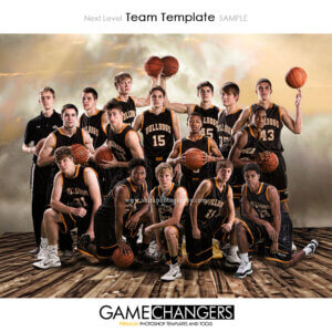 Court Sky Clouds Basketball Sports Team Photoshop Template: Digital Background for Photographers