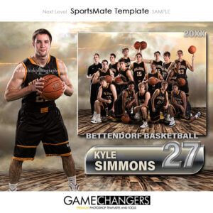 Court Sky Clouds Basketball Sports Team Photoshop Template: Digital Background for Photographers