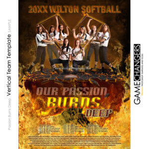 Softball : Passion Burns Deep Photoshop Template Team for Photographers with Fire