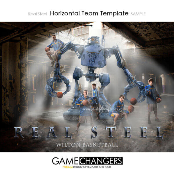 Basketball Team : Real Steel Photoshop Template for Photographers with Abandoned Building Warehouse