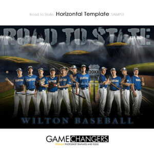 Baseball Main Team : Road to State Photoshop Template for Photographers with Field at Night