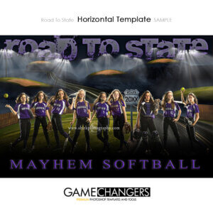 Softball Main Team : Road to State Photoshop Template for Photographers with Field at Night
