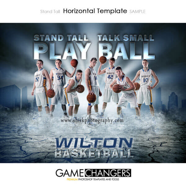 Basketball Main Team : Stand Tall Photoshop Template for Photographers with City Fog at Night