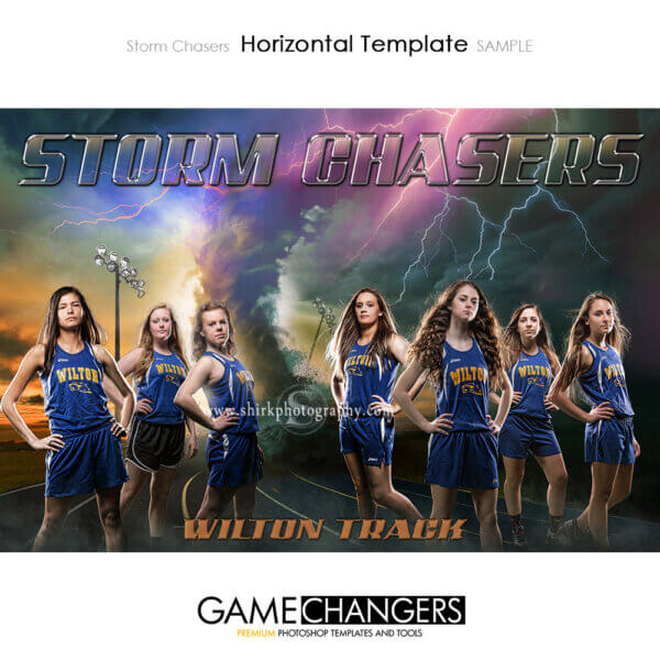 Track Cross Country Main Team : Storm Chasers Photoshop Template for Photographers with Lightning at Sunset