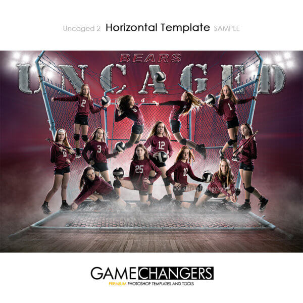 volleyball uncaged team Photoshop Template Sports Poster Banner Creative Lights Digital Background Ideas Photographers