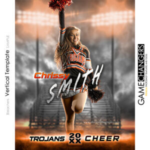 Cool individual photoshop template for cheer players with customizable digital background and bleachers.