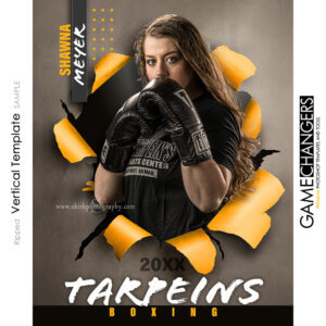 Creative photoshop template for boxing MMA with customizable ripped breakthrough digital background.
