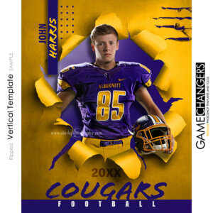 Creative photoshop template for football with customizable ripped breakthrough digital background.