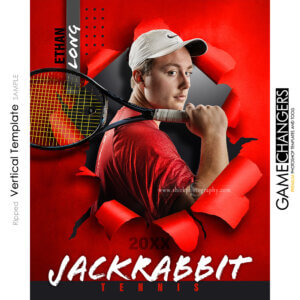 Creative photoshop template for tennis with customizable ripped breakthrough digital background.