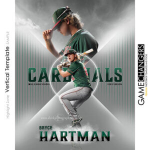 Creative photoshop template for baseball with customizable Highlight Zone digital background.