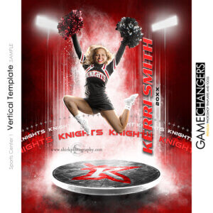 Creative photoshop template for cheer with customizable Sports Center digital background.