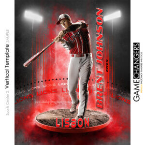 Creative photoshop template for baseball with customizable Sports Center digital background.