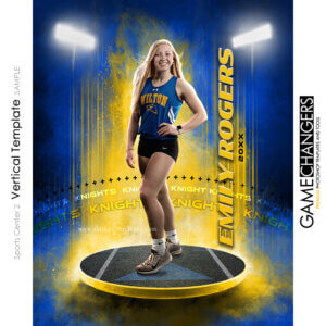 Creative photoshop template for track with customizable Sports Center digital background.