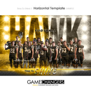 Unique Creative photoshop template for football with customizable Time To Shine digital background.