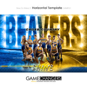 Unique Creative photoshop template for cross country with customizable Time To Shine digital background.