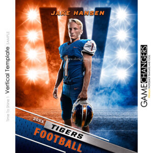Unique Creative photoshop template for football with customizable Time To Shine digital background.